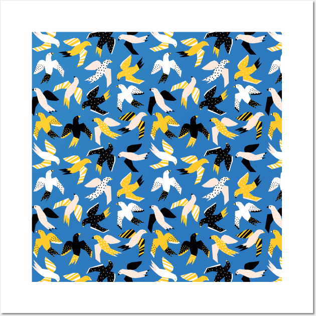 Yellow Black And White Abstract Birds Wall Art by Sandra Hutter Designs